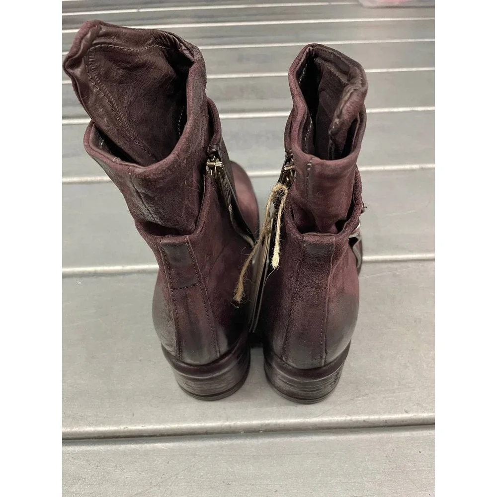 AS 98 Ibsen Ankle Boots Womens 36 US 5.5-6‎ Burgundy Leather Side Zip Casual